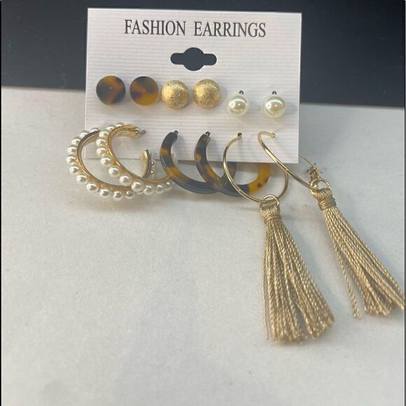 “Riley” 6 Earrings Collections Bohemian Geometric Sets Boho Tassel Long 18k Gold - Picture 2 of 3